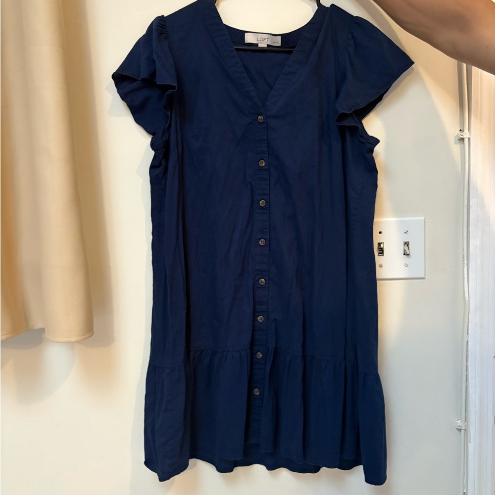 LOFT navy blue button dress